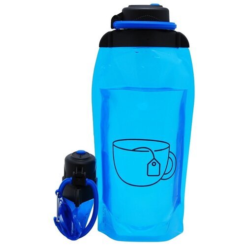 Складная эко бутылка для воды VITDAM, объем 860 мл, цвет - синий с рисунком, B086BLS1610