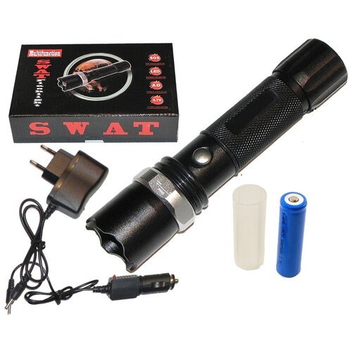 Светодиодный ручной фонарь аккумуляторный SWAT, 1 LED с зумом + Компас, арт. 8008