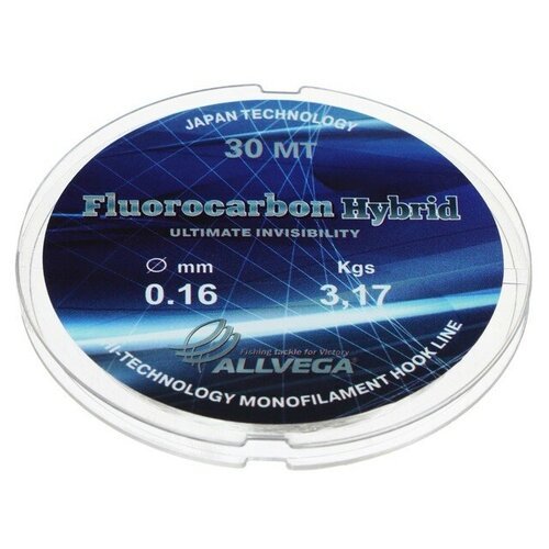 Леска монофильная ALLVEGA Fluorocarbon Hybrid, диаметр 0.16 мм, тест 3.17 кг, 30 м, флюорокарбон 65%