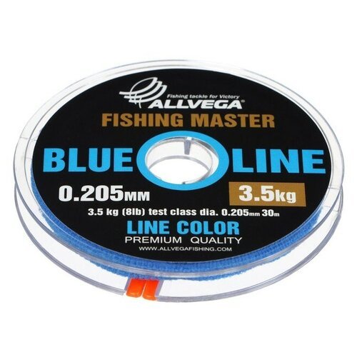 Леска монофильная ALLVEGA Fishing Master, диаметр 0.205 мм, тест 3.5 кг, 30 м, голубая