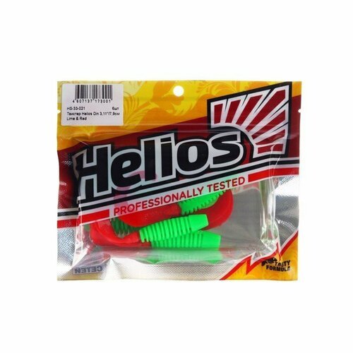 Твистер Helios Din 3 Lime & Red, 7.9 см, 6 шт. (HS-33-021) (комплект из 8 шт)