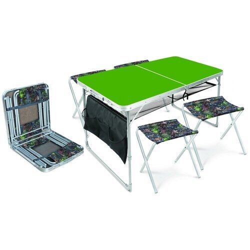 Комплект складной походной мебели Nika ССТ-К3 (стол+4 стула), зеленый/дубовые листья