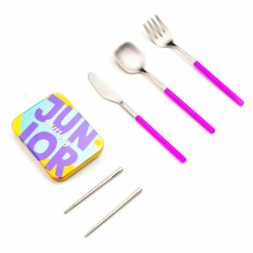 Столовые приборы Outlery Portable Reusable Stainless Steel Kids Travel Cutlery Set Includes Case Purple