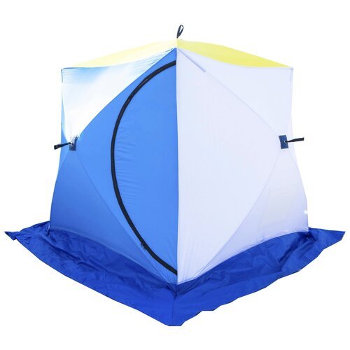 Палатка для рыбалки двухместная СТЭК Куб 2 трехслойная, синий/желтый